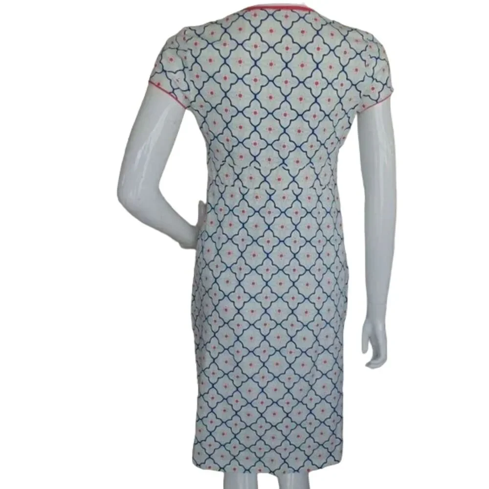 Boden Jersey Dress, 6R, White/Blue, Geometric/Tiled print, Short sleeves - Picture 8 of 12